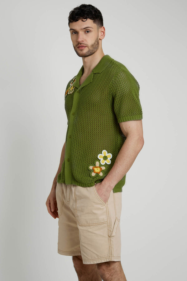 Native Youth SUTTER COTTON KNITTED SHIRT WITH FLORAL APPLIQUE