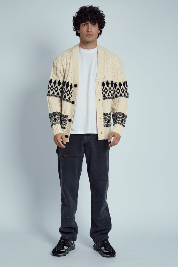 Native Youth TATUM RELAXED FIT FAIR ISLE KNITTED CHUNKY CARDIGAN