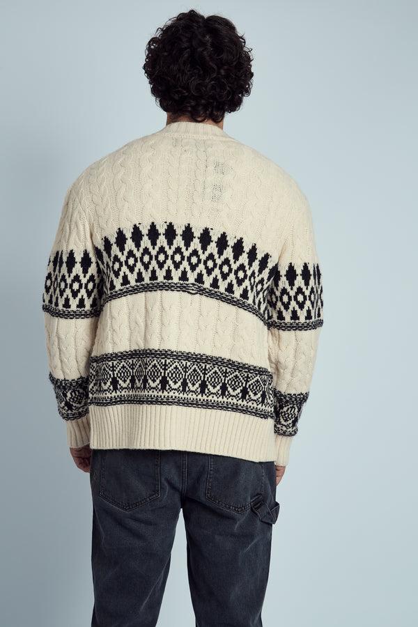 Native Youth TATUM RELAXED FIT FAIR ISLE KNITTED CHUNKY CARDIGAN
