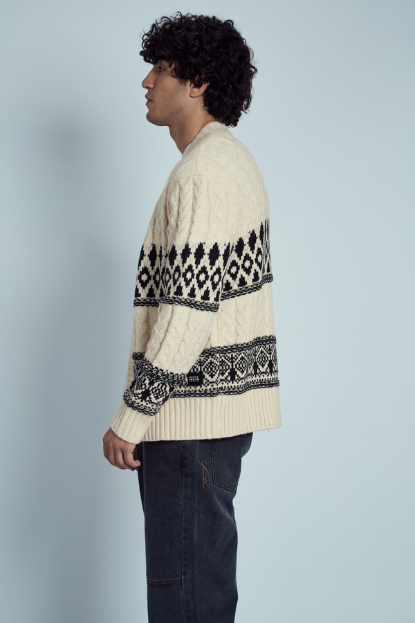 Native Youth TATUM RELAXED FIT FAIR ISLE KNITTED CHUNKY CARDIGAN