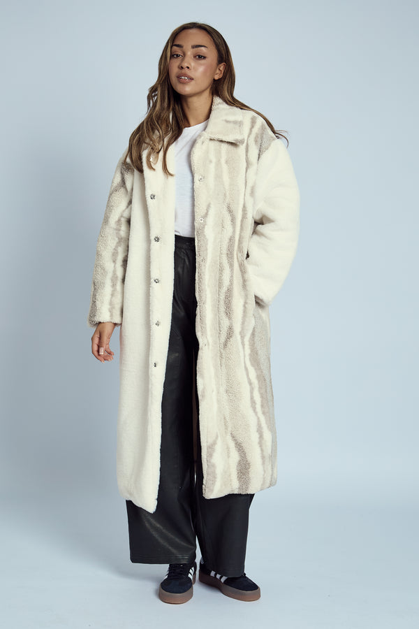 Native Youth TETIA LONGLINE COAT IN MIXED SHERPA AND FAUX FUR