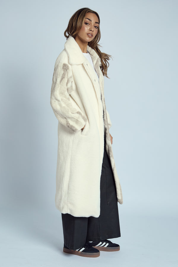 Native Youth TETIA LONGLINE COAT IN MIXED SHERPA AND FAUX FUR