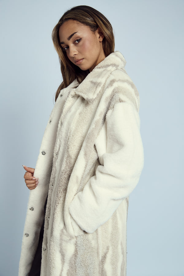 native youth TETIA LONGLINE COAT IN MIXED SHERPA AND FAUX FUR