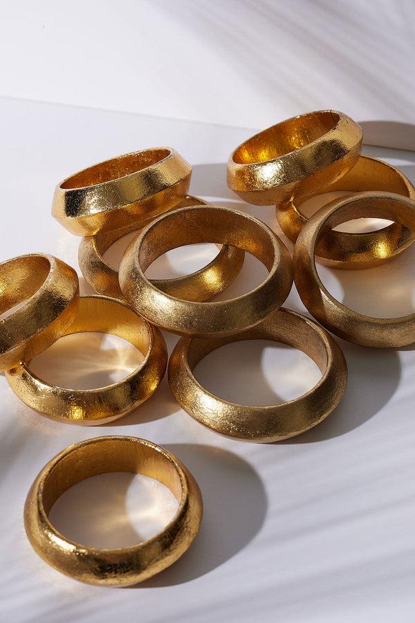 Natori Acacia Wood And Gold Plated Bangle Set Antique Gold