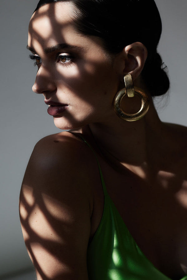 Natori Acacia Wood And Gold Plated Interlocked Hoop Earrings Antique Gold