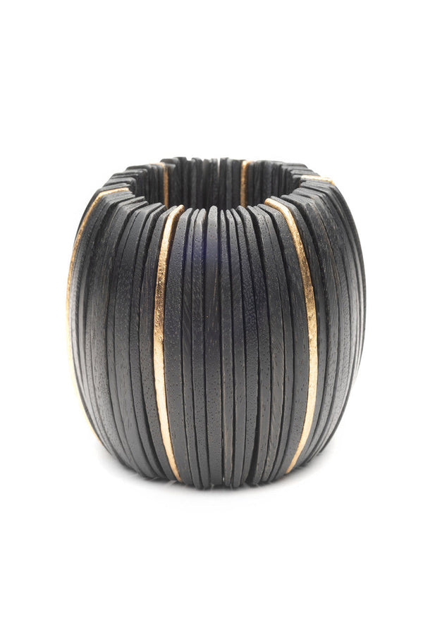natori Acacia Wood and Gold Plated Sliced Bangle Black/Gold