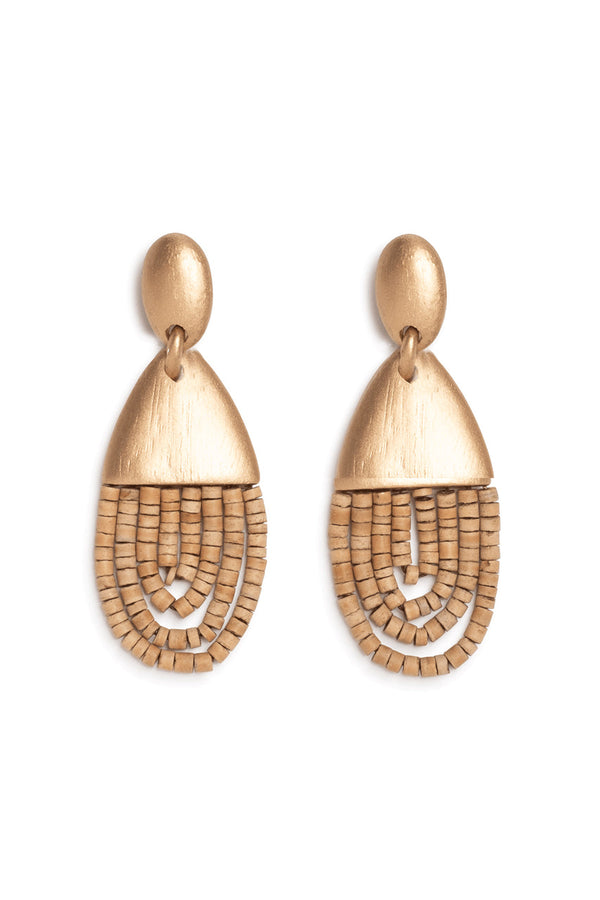 natori Acacia Wood Gold Drop Beaded Earrings Antique Gold