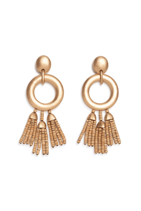 natori Acacia Wood Gold Fringe Beaded Earrings Antique Gold