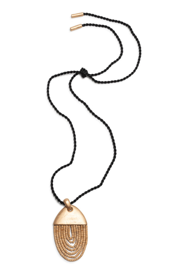 natori Acacia Wood Gold Pendant Necklace Antique Gold