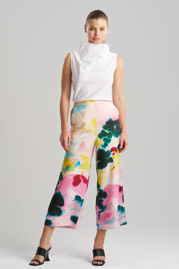 Natori Akiko Printed Cotton Silk Twill Cropped Pull On Pants Multi