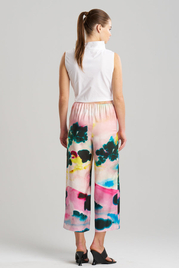 Natori Akiko Printed Cotton Silk Twill Cropped Pull On Pants Multi