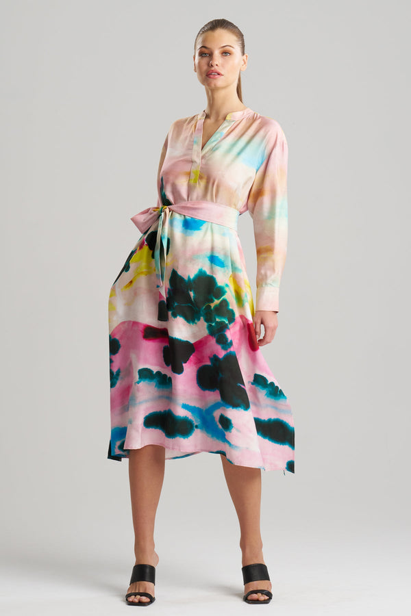 natori Akiko Printed Cotton Silk Twill Oversized Shirtdress Multi