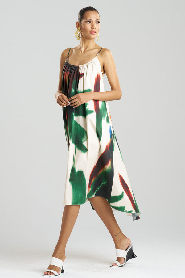 natori Amalfi Printed Cotton Poplin Open Back Dress Neutral Green