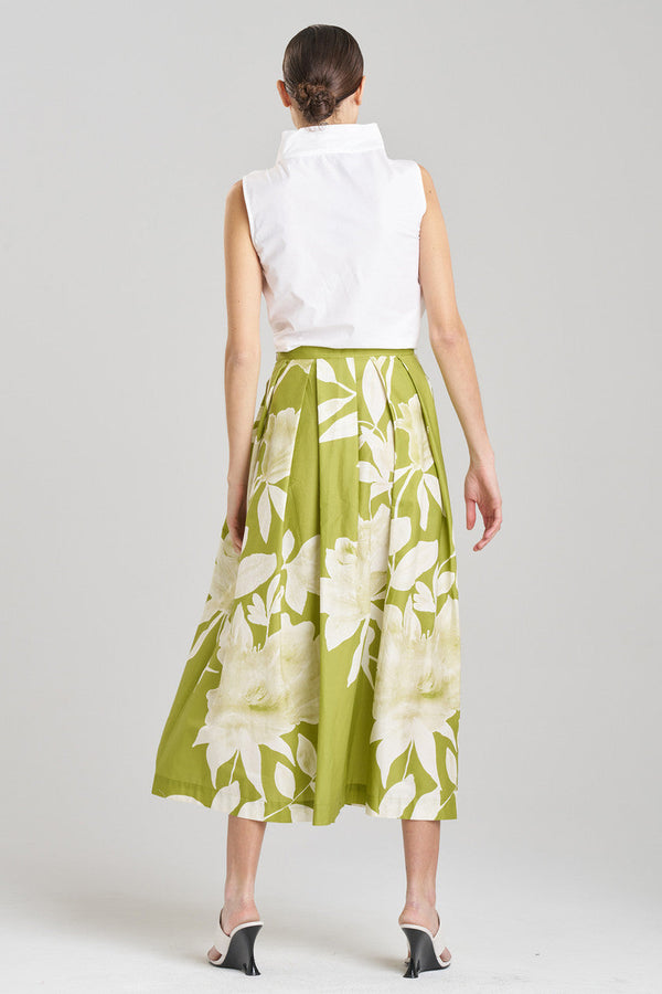 Natori Andora Printed Cotton Poplin Maxi Skirt Pear