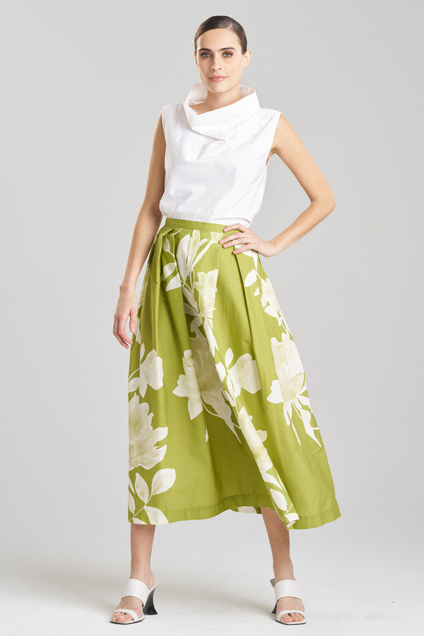 Natori Andora Printed Cotton Poplin Maxi Skirt Pear