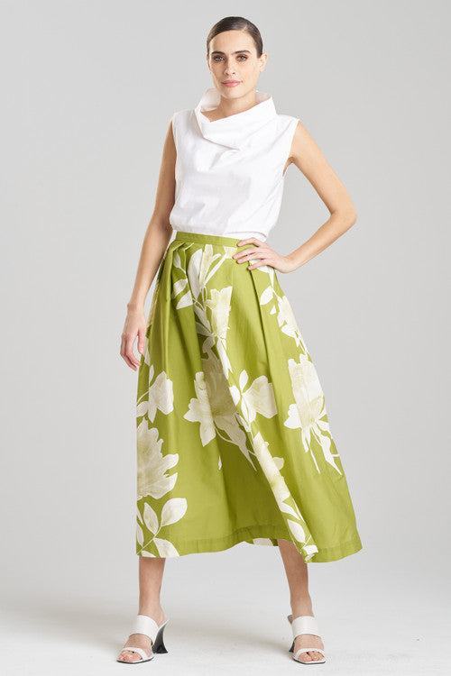 natori Andora Printed Cotton Poplin Maxi Skirt Pear