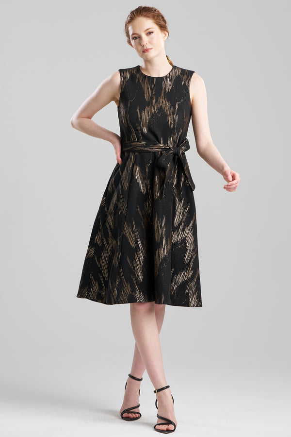 Natori Art Deco Jacquard Fit & Flare Tie Dress Black/Gold