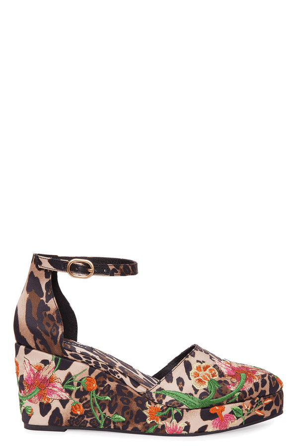 Natori Artsy Chikayo Satin Embroidery Espadrille Chestnut