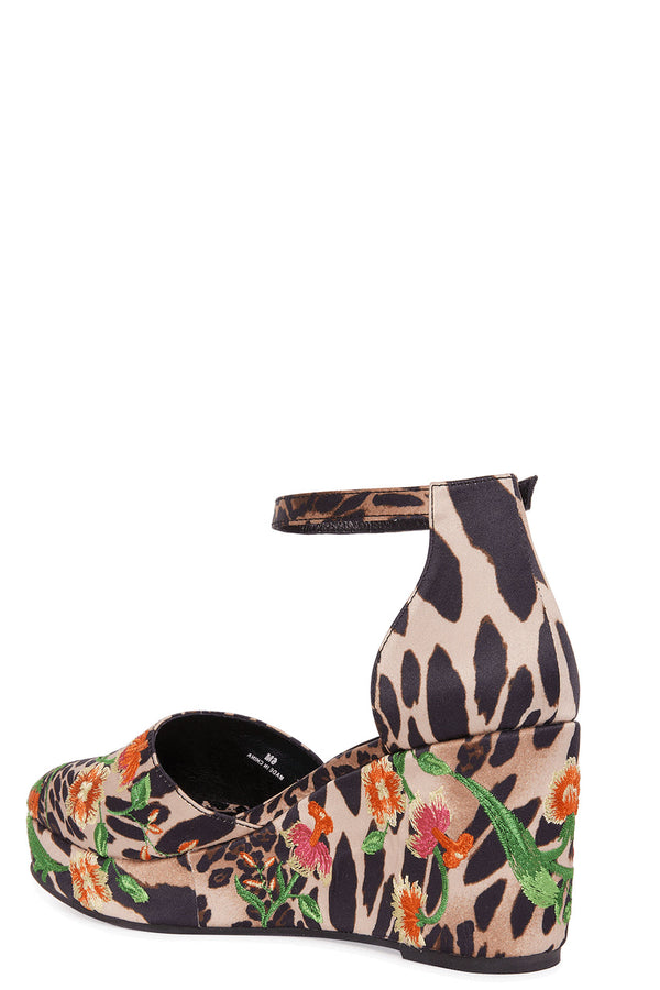 Natori Artsy Chikayo Satin Embroidery Espadrille Chestnut