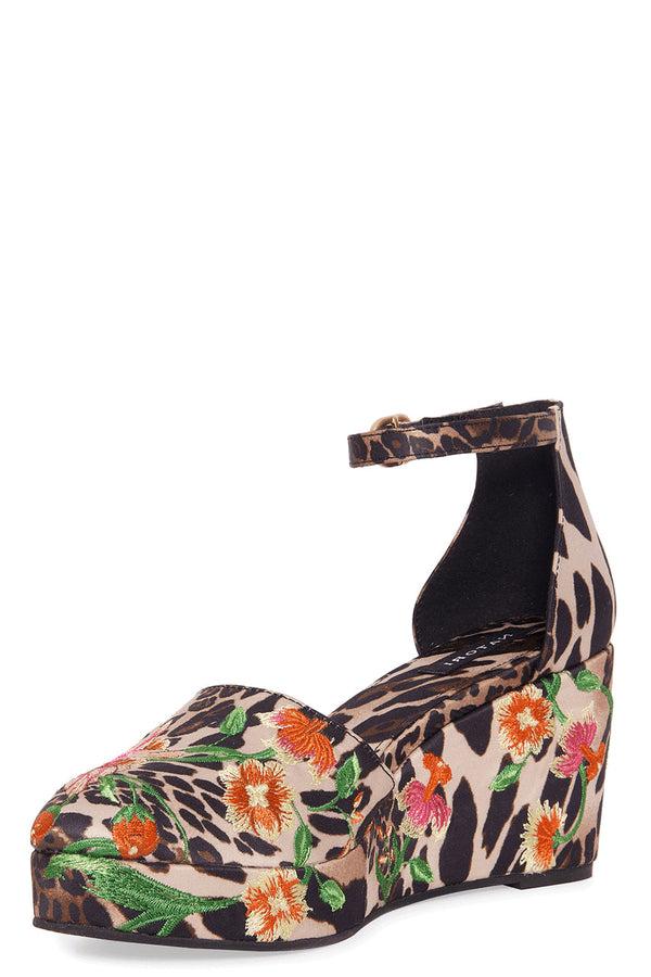 Natori Artsy Chikayo Satin Embroidery Espadrille Chestnut