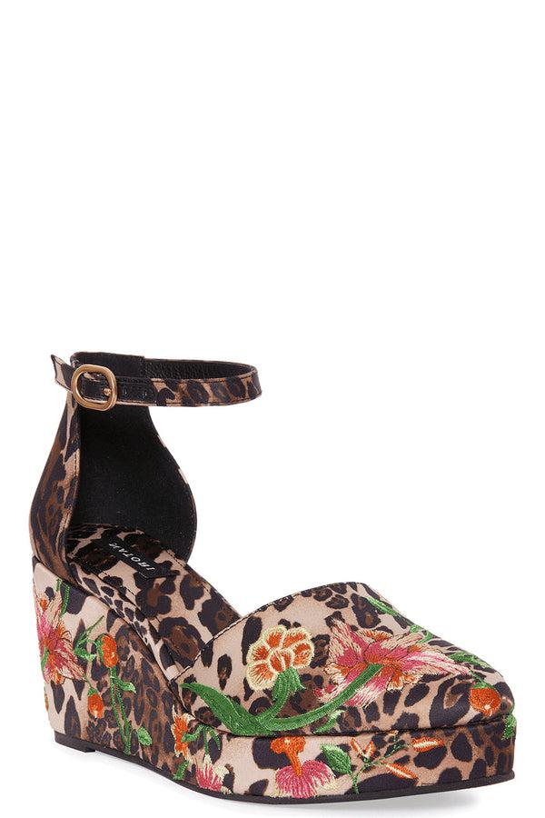 natori Artsy Chikayo Satin Embroidery Espadrille Chestnut