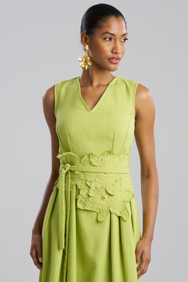 Natori Basketweave Cotton Embroidered Obi Belt Pear