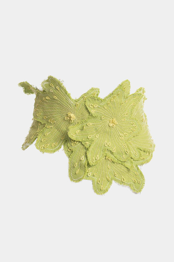 natori Basketweave Cotton Embroidered Obi Belt Pear