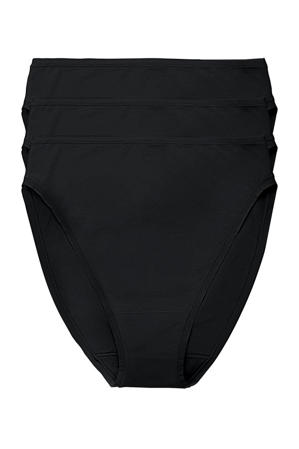 natori Bliss Bare Cotton High Cut Brief 3-Pack Black