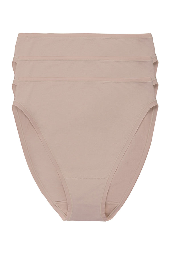 natori Bliss Bare Cotton High Cut Brief 3-Pack Café