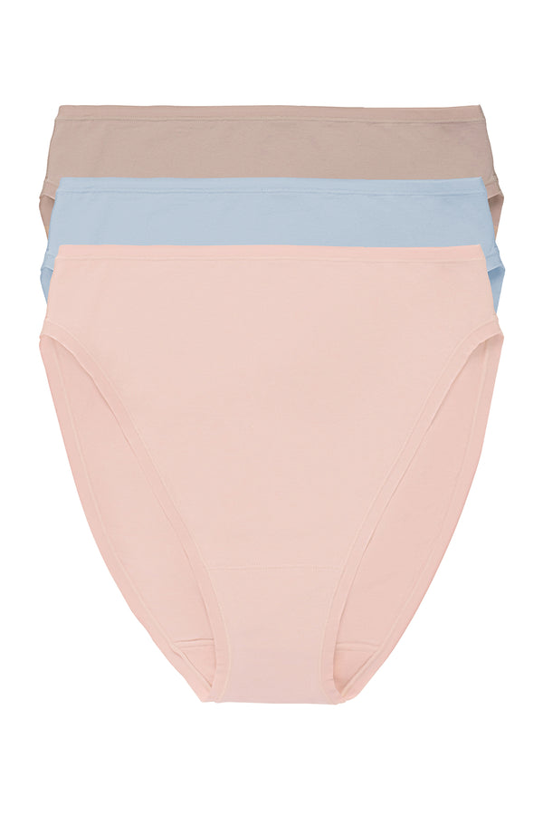 natori Bliss Bare Cotton High Cut Brief 3-Pack Potpourri/Glacier Blue/Café