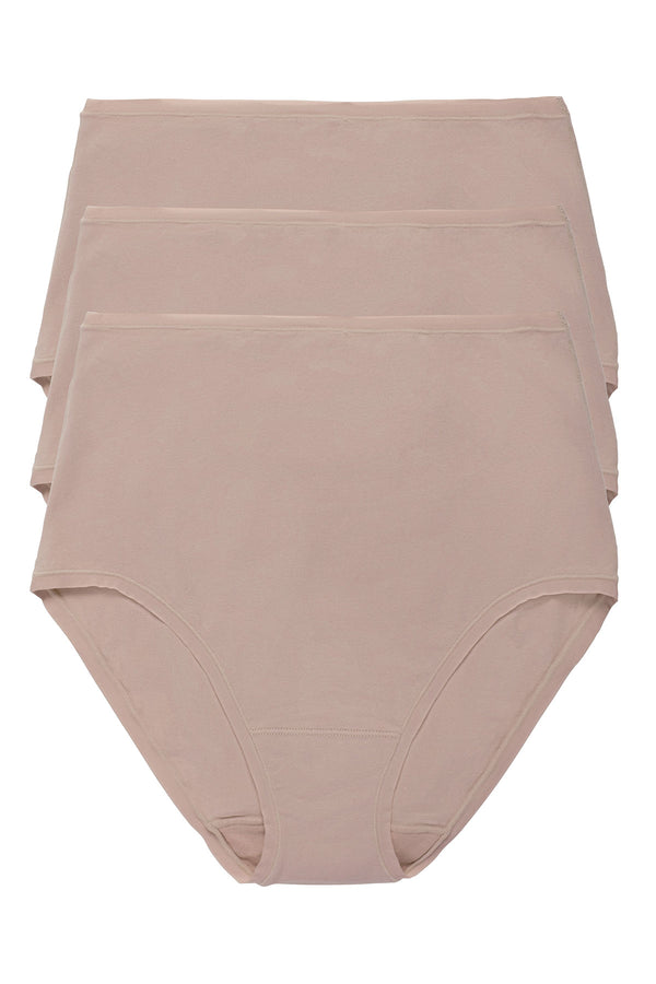 natori Bliss Bare Cotton High Waist Brief 3-Pack Café