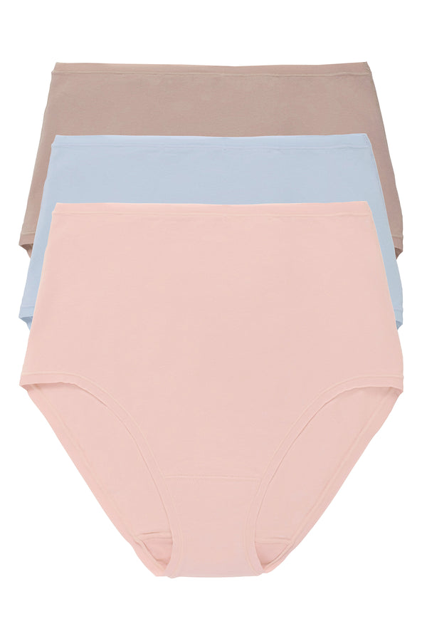 natori Bliss Bare Cotton High Waist Brief 3-Pack Potpourri/Glacier Blue/Café