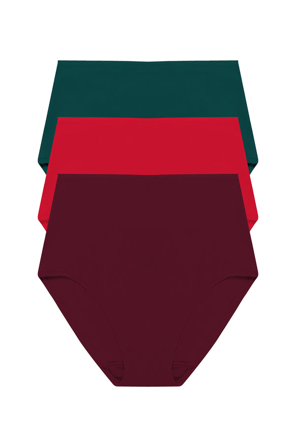 natori Bliss Bare Cotton High Waist Brief 3-Pack Royal Fig/Bonfire/Elm