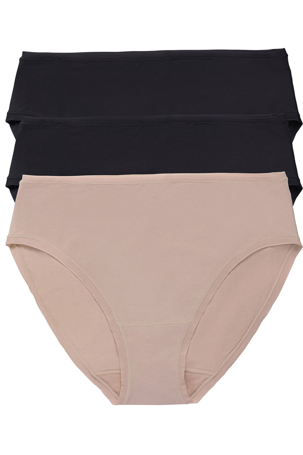 natori Bliss Bare Cotton Hipster 3-Pack Black/Black/Café