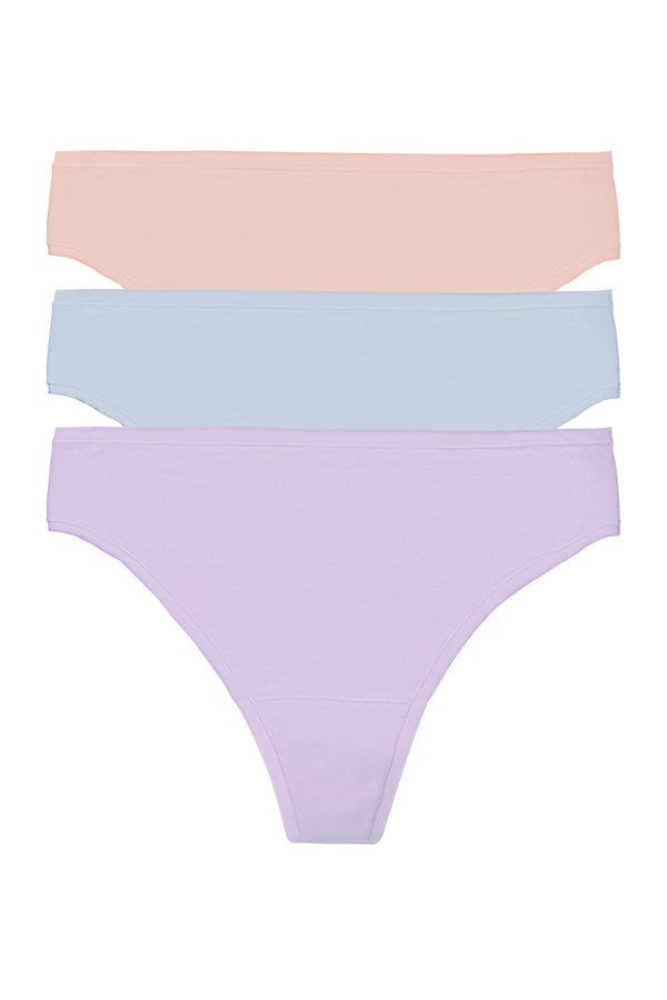 natori Bliss Bare Cotton Thong 3-Pack Lilac Dream/Glacier Blue/Potpourri