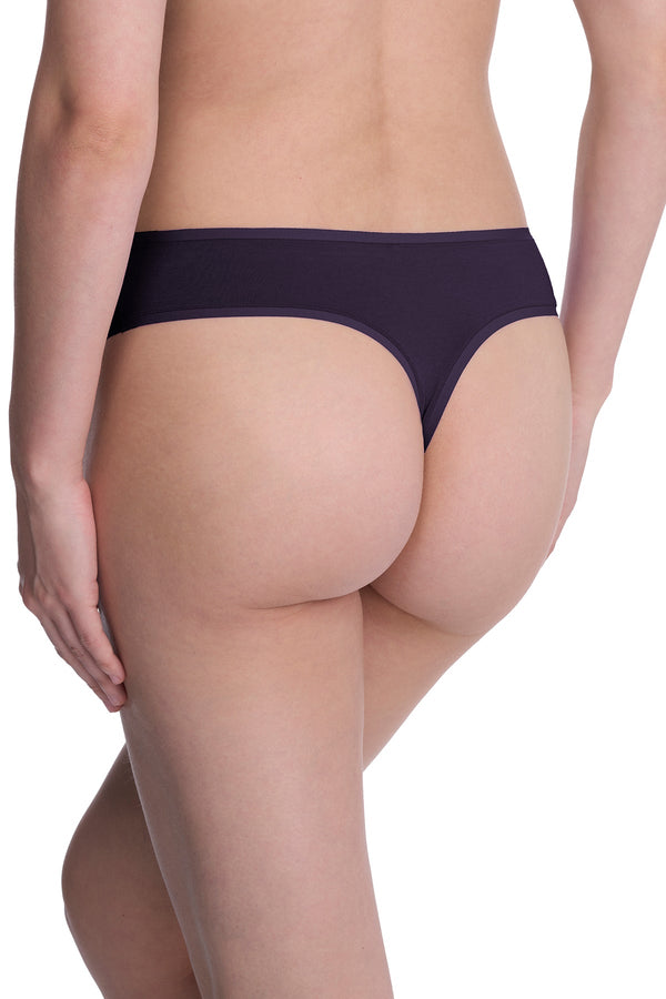 Natori Bliss Bare Cotton Thong 3-Pack Purple Dusk/Smoky/Dk Red