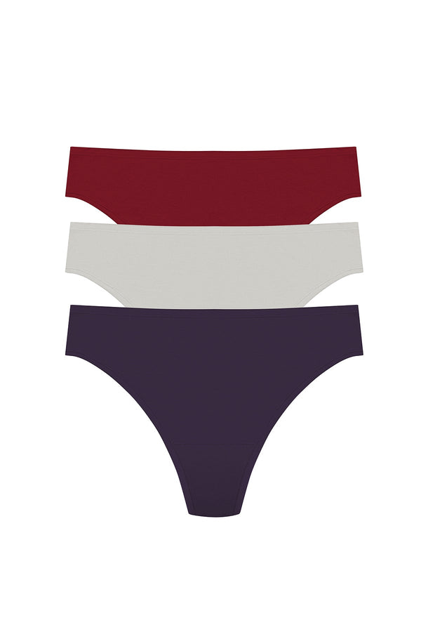 natori Bliss Bare Cotton Thong 3-Pack Purple Dusk/Smoky/Dk Red