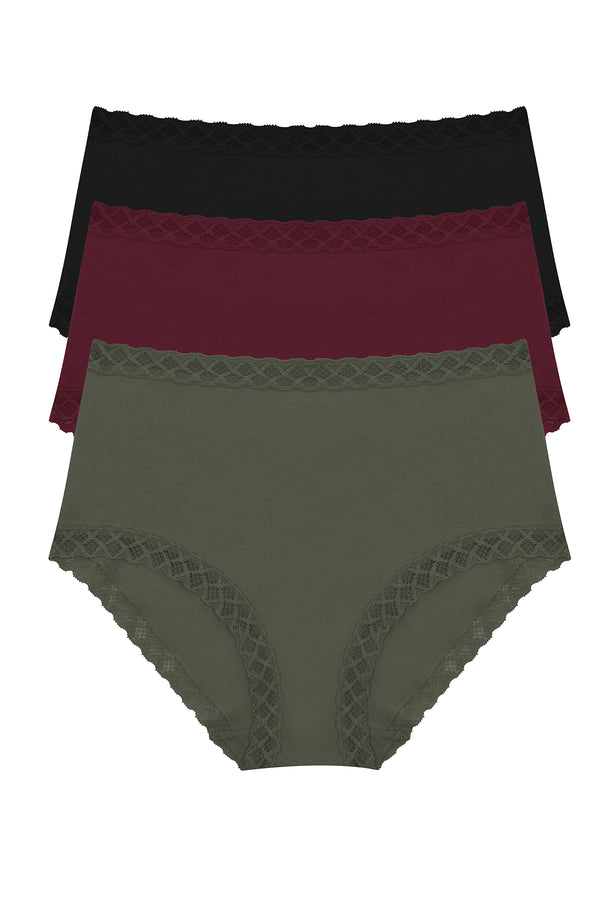 natori Bliss Full Brief 3-Pack Flint/Royal Fig/Black