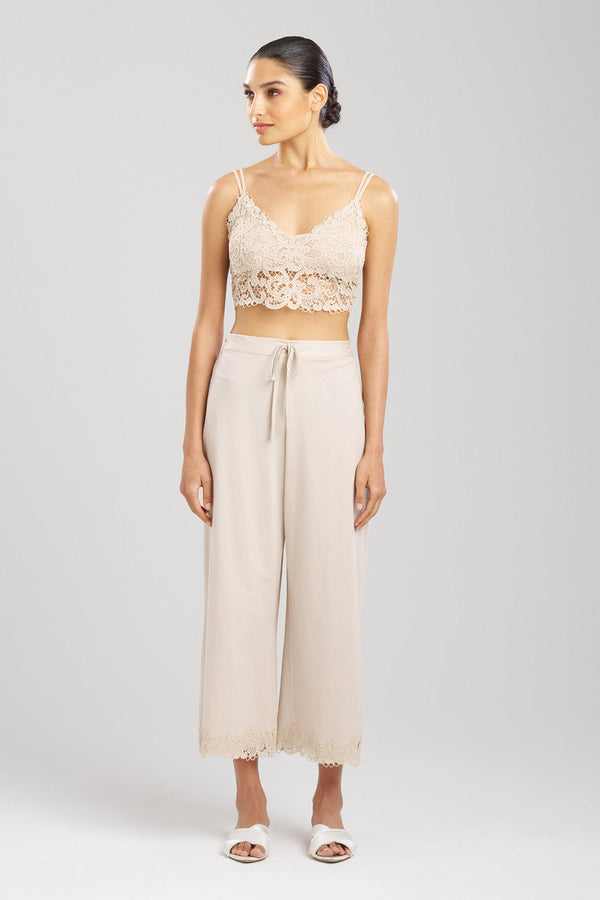 natori Bliss Harmony Lace Applique Cropped Pants Sand Taupe
