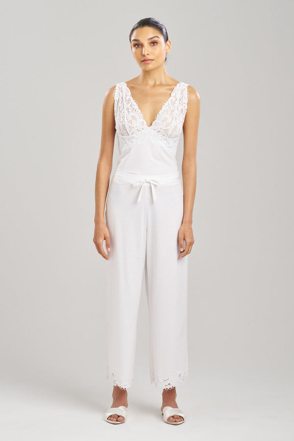 Natori Bliss Harmony Lace Applique Cropped Pants White
