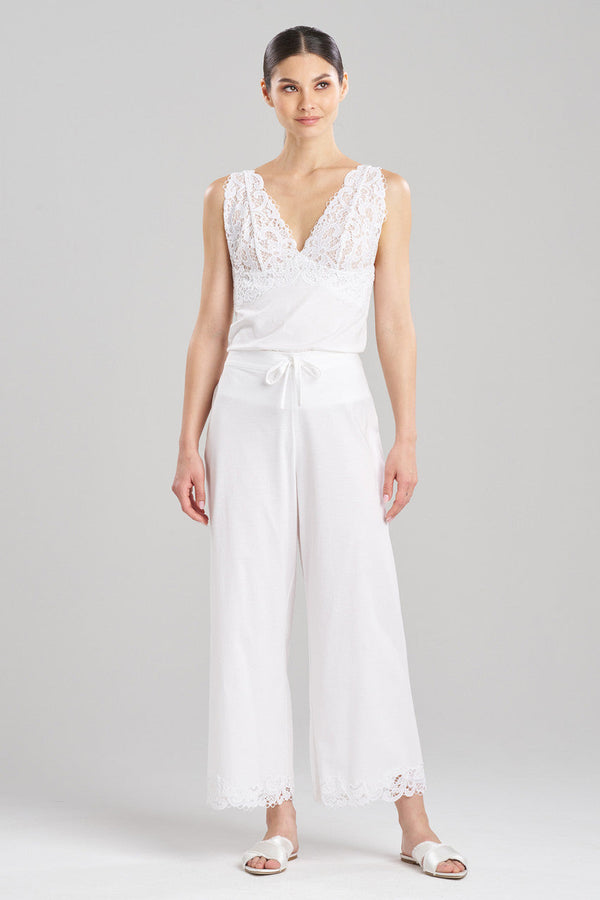 natori Bliss Harmony Lace Applique Cropped Pants White