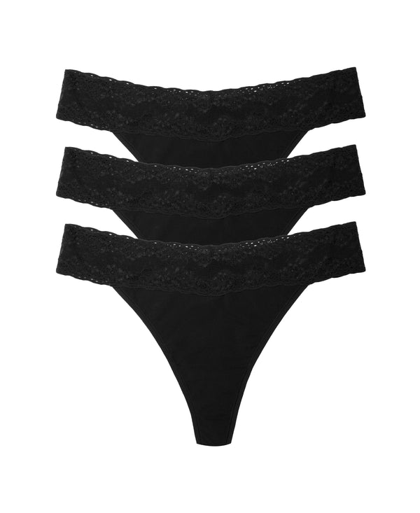 natori Bliss Perfection One Size Classic Thong 3-Pack Black