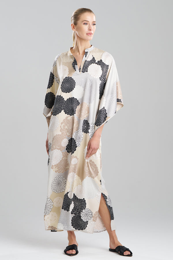 natori Botanic Melody Satin Mandarin Caftan Velvet Mink