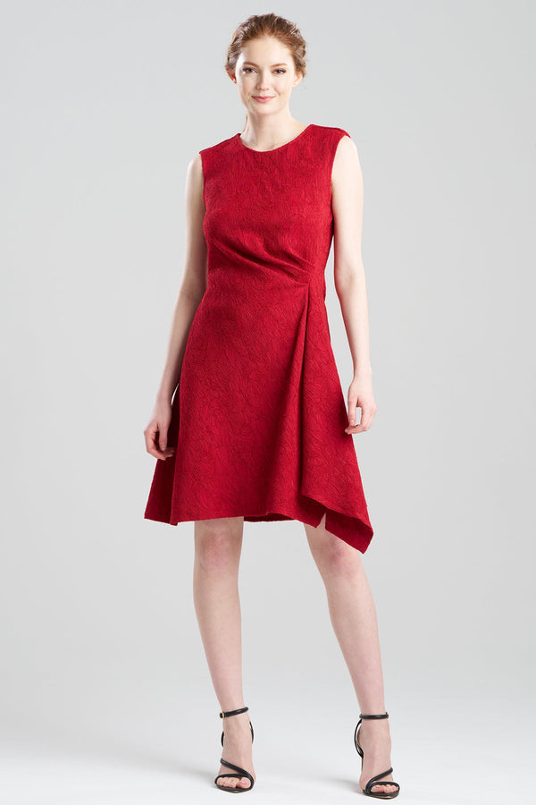 Natori Botanic Textured Jacquard Sleeveless Side Drape Dress Regent Red