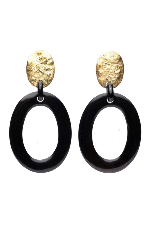 natori Buffalo Horn and Gold Oval Clip Earrings Black