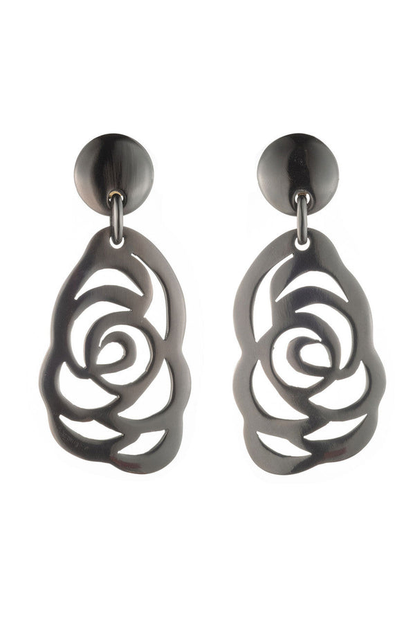 natori Buffalo Horn Floral Scroll Drop Earrings Black