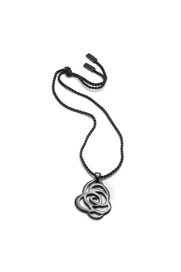 natori Buffalo Horn Floral Scroll Pendant Necklace Black