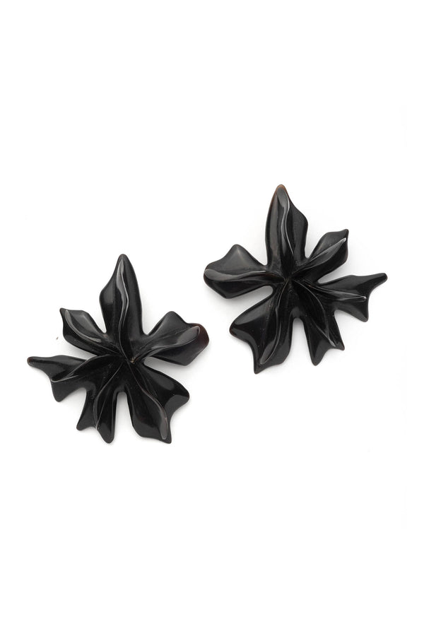 natori Buffalo Horn Statement Floral Earrings Black