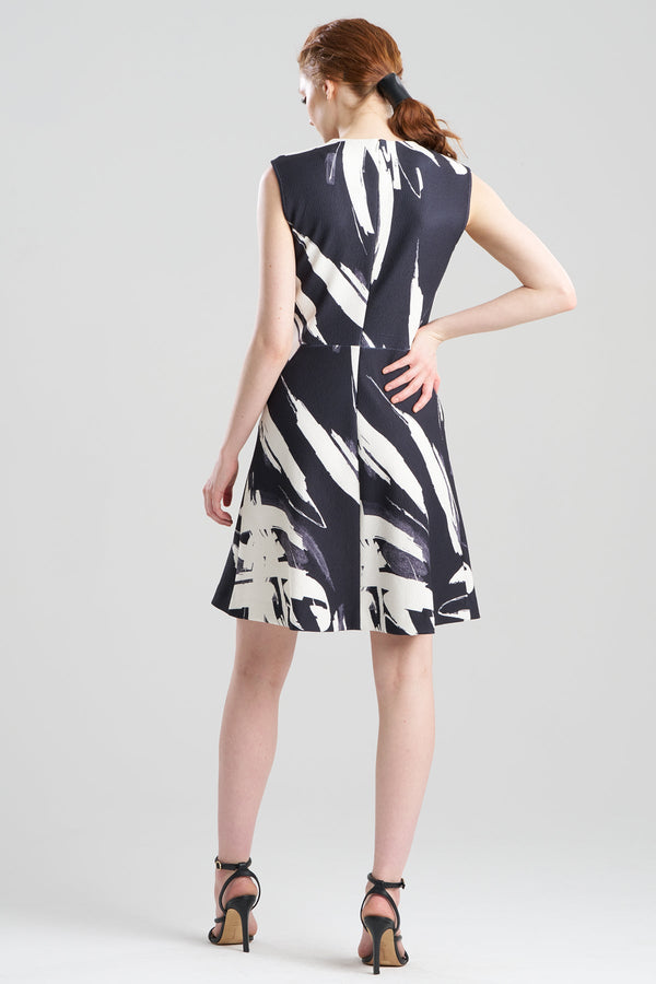 Natori Calligraphy Scuba Crepe Fit & Flare Dress Black/White
