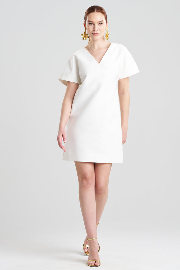 natori Canvas Cotton Short Sleeve Sheath Dress White